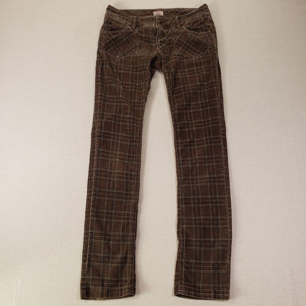 Free People Vintage Plaid Corduroy Pants Low Rise Size 4 Goth Grunge 90s Y2K